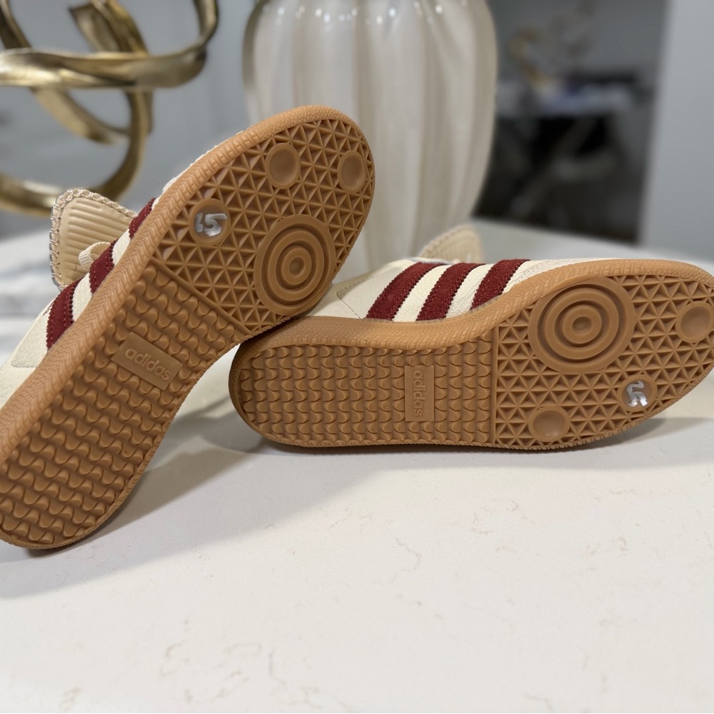 adidas Samba Sneakers Cream with Burgundy Stripes and Gum Sole - Picture 9 of 9